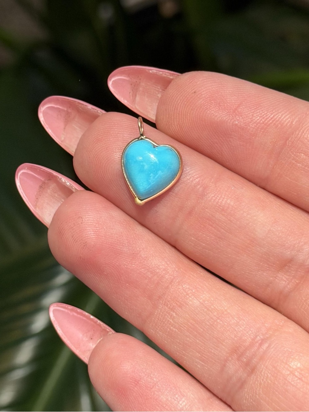 14K Solid Real Yellow Gold Real Turquoise Heart Shape Pendant 16X11mm